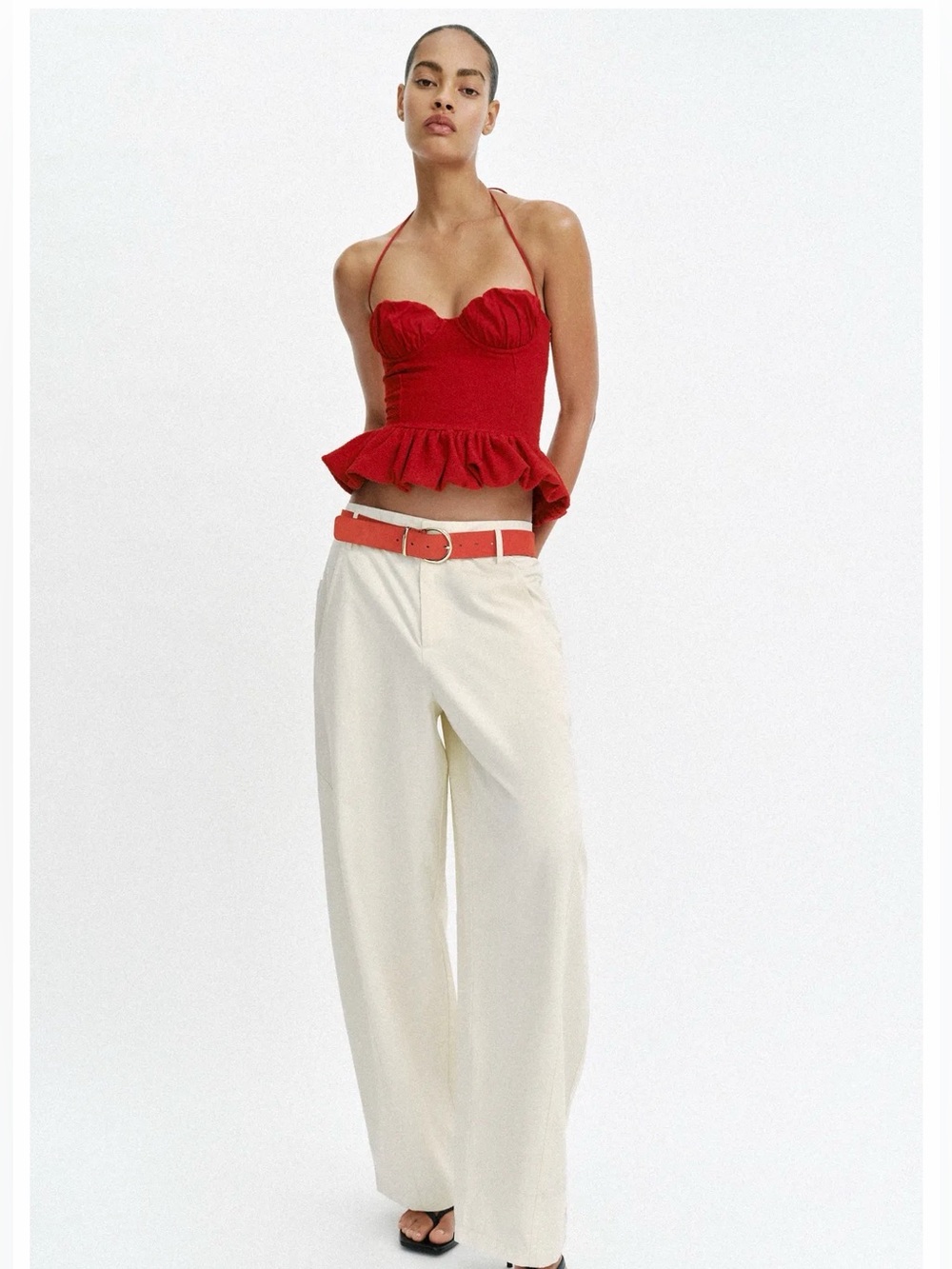 NWT Zara Red Halter Peplum Top